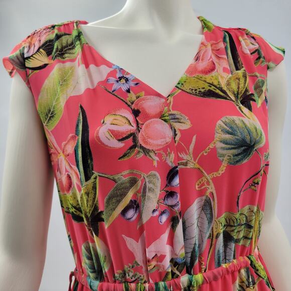 Chicos Maxi Dress Womens 0 Pink Tropical Floral Tassels Lined Swing Flowy - Picture 13 of 16